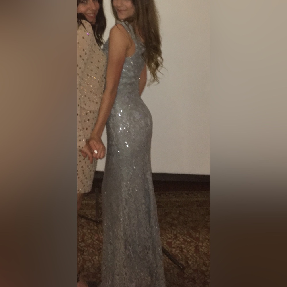 Elegant Silver Lace Evening Gown